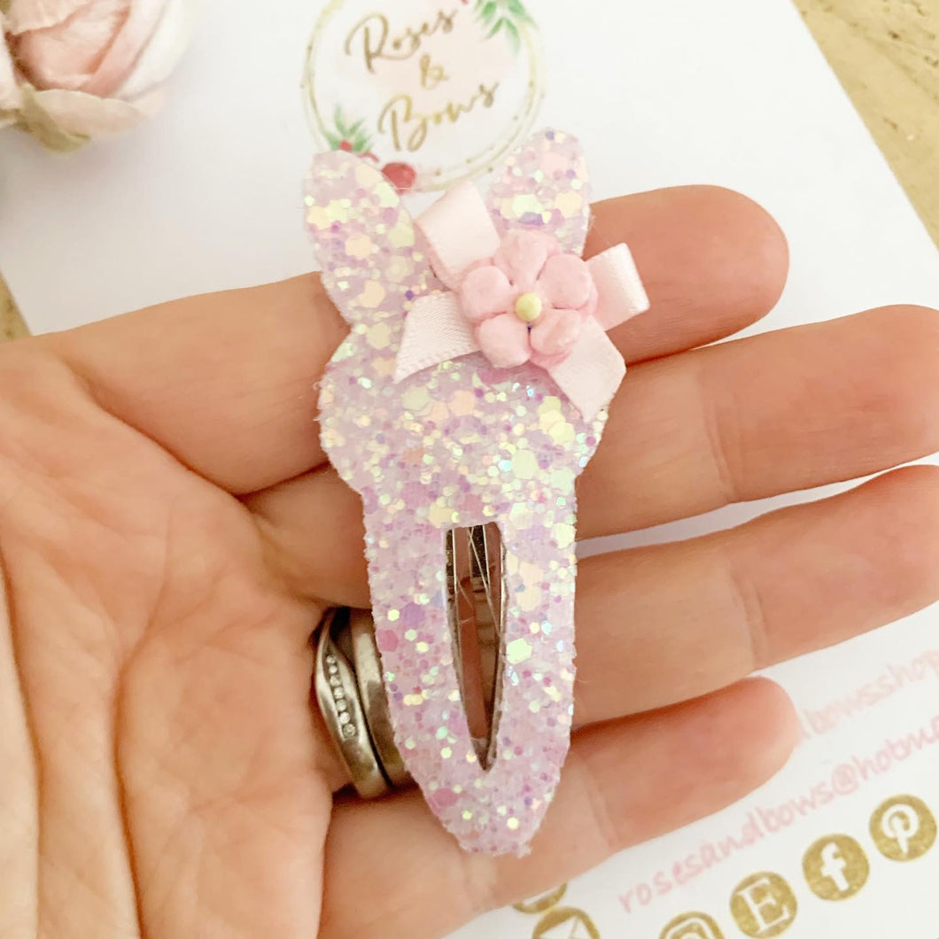 Pink Easter Bunny glitter snap clip