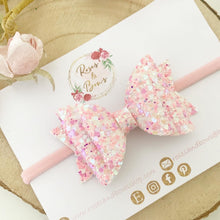 Load image into Gallery viewer, Pink Heart Glitter Hair Bow Headband or Clip
