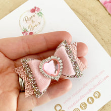 Load image into Gallery viewer, Pink Heart Glitter Hair Bow Headband or Clip Valentines
