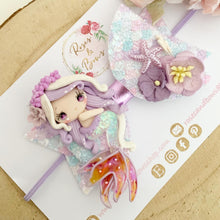 Load image into Gallery viewer, Purple Mermaid Glitter Hair Bow Headband or Clip
