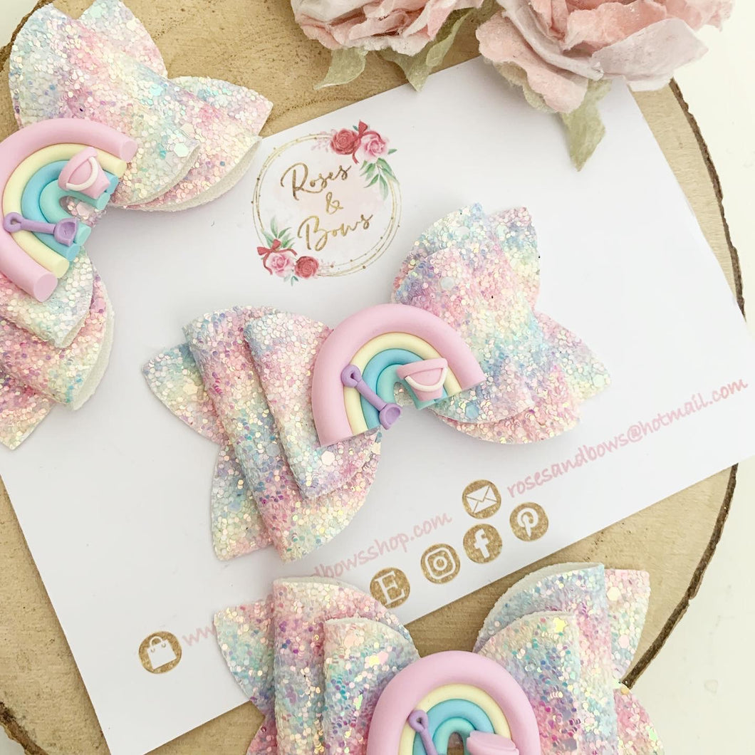 Seaside Rainbow Hair Bow Headband or Clip