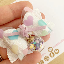 Load image into Gallery viewer, Rainbow Heart Charm Hair Bow Headband or clip
