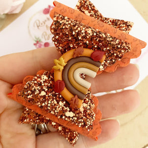 Autumn leaves rainbow Glitter Hair Bow Headband or Clip