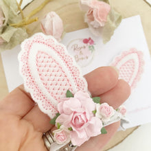 Load image into Gallery viewer, Pink and White Stand Up Bunny Ear Clips - Easter Bunny Clips
