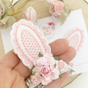 Pink and White Stand Up Bunny Ear Clips - Easter Bunny Clips