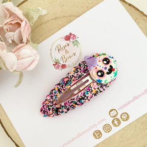 Sugar skull large snap clip - Halloween hair clip - day of the dead pumpkin hair clip