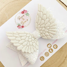 Load image into Gallery viewer, Angel Wings White Glitter Hair Bow Headband or Clip
