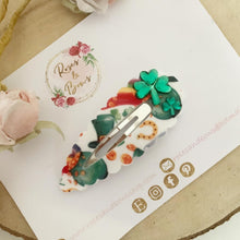 Load image into Gallery viewer, Large St Patrick’s Day shamrock glitter  snap clip
