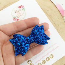 Load image into Gallery viewer, Royal Blue Glitter Hair Bow - Blue Glitter Hair Bow Hair Clip or Headband
