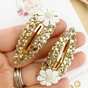 Gold daisy snap clips set