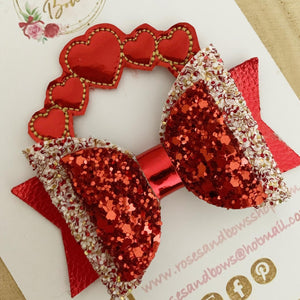 Valentines heart Hair Bow Clip or Headband