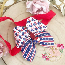 Load image into Gallery viewer, SALE USA July 4th Charm Glitter Bow Headband or Clip
