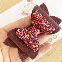 Load image into Gallery viewer, Berry Fall Glitter and leatherette Hair Bow Headband or Clip
