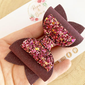 Berry Fall Glitter and leatherette Hair Bow Headband or Clip