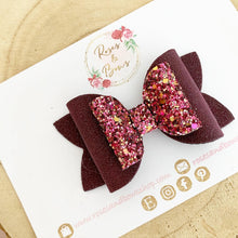 Load image into Gallery viewer, Berry Fall Glitter and leatherette Hair Bow Headband or Clip
