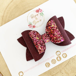 Berry Fall Glitter and leatherette Hair Bow Headband or Clip