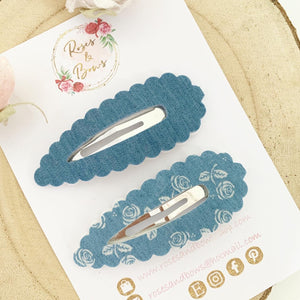 Light Denim Large scalloped snap clip set