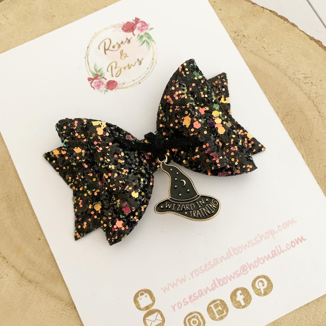 Wizard Glitter Bow Headband or Clip