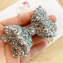 Load image into Gallery viewer, Silver Glitter Hair Bow - Glitter Hair Bow Hair Clip or Headband
