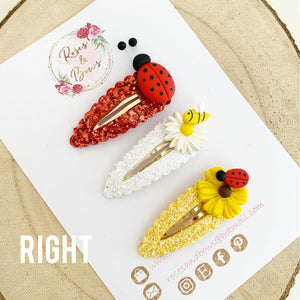 Summer lady bird, bee, daisy and sunflower scalloped snap clip set