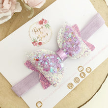 Load image into Gallery viewer, Purple Sequin Wings Glitter Hair Bow Headband or Clip
