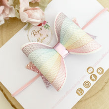 Load image into Gallery viewer, Rainbow Embroidered Leatherette and Glitter Bow Headband or Clip
