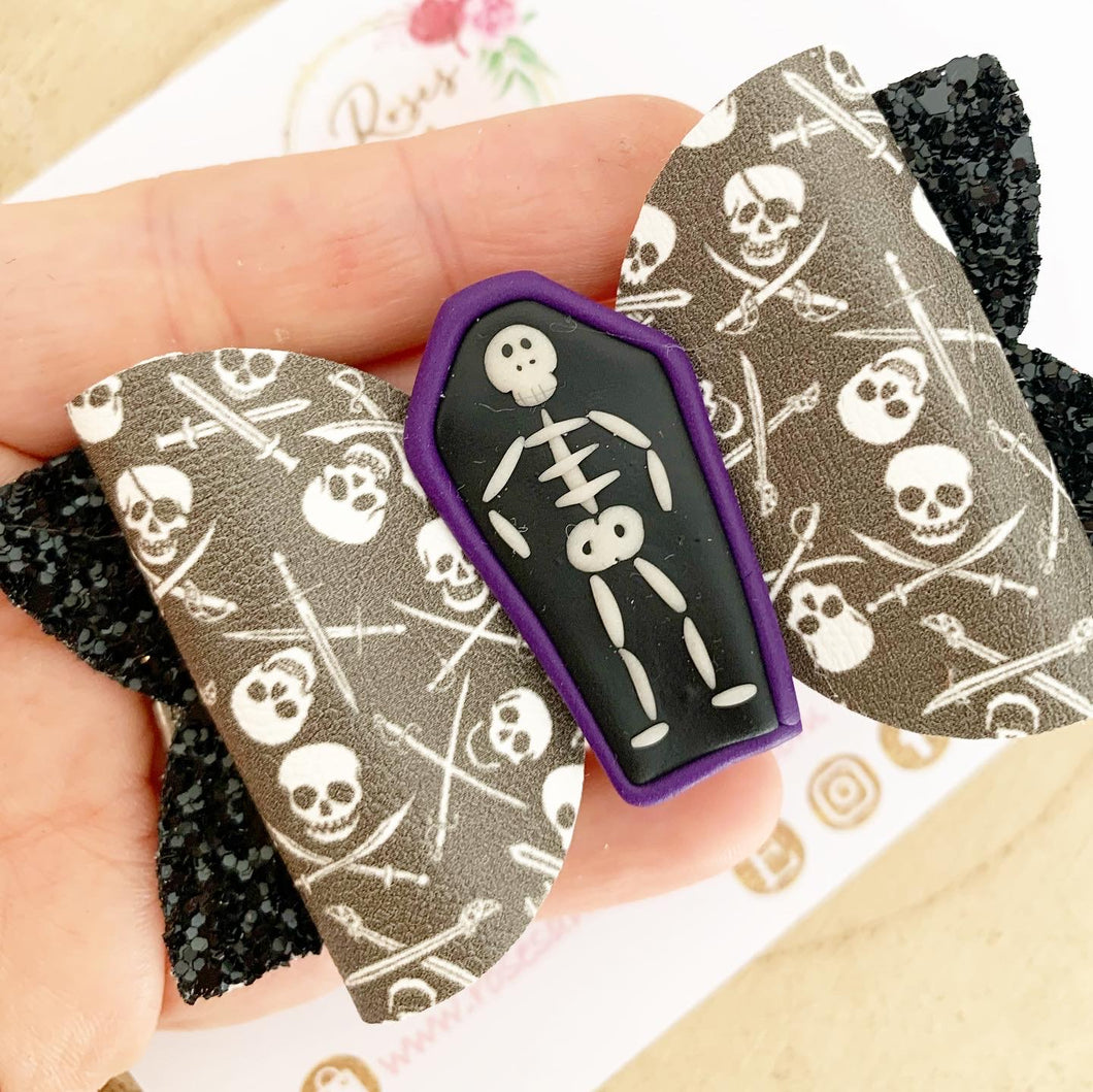Skeleton Halloween Hair Bow Headband or Clip