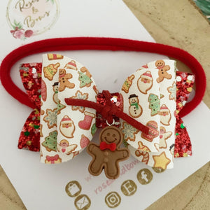 Christmas Gingerbread Hair Bow Headband or Clip