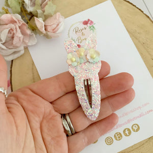 Rainbow Bunny glitter snap clip