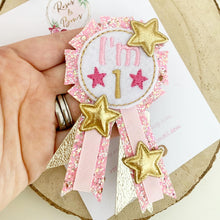 Load image into Gallery viewer, Pink and Gold Star Number Birthday Badge / Button
