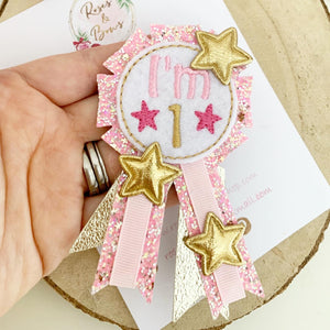 Pink and Gold Star Number Birthday Badge / Button