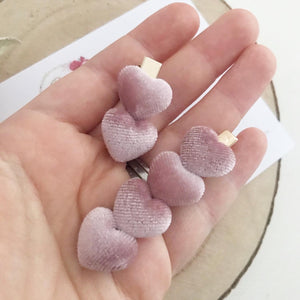 Velvet Heart Valentines clip set - Light Pink And Grey Clip Set