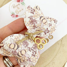 Load image into Gallery viewer, Bee and Honeycomb Hair Bow Headband or Clip
