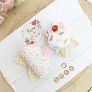 Ice Cream Hair Bow Headband or Clip