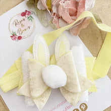 Load image into Gallery viewer, Lemon Bunny Ears Easter Hair Bow Headband or Clip
