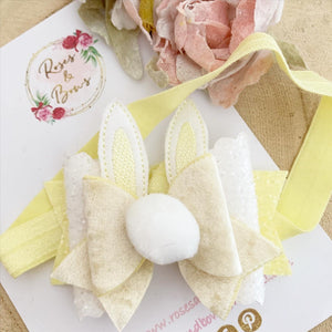 Lemon Bunny Ears Easter Hair Bow Headband or Clip