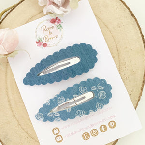 Light Denim Large scalloped snap clip set