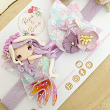 Load image into Gallery viewer, Purple Mermaid Glitter Hair Bow Headband or Clip
