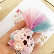 Load image into Gallery viewer, Rainbow Skull Glitter Bow Headband or Clip
