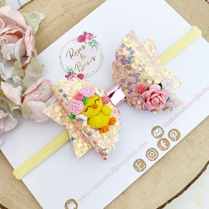 Easter Chick Hair Bow Headband or Clip