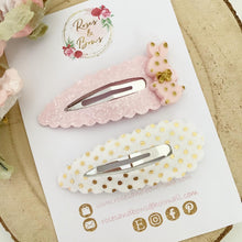 Load image into Gallery viewer, Pink and Gold Easter Bunny Large scalloped snap clip set

