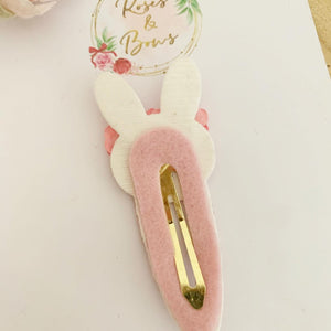 Pink & Gold Easter Bunny glitter snap clip