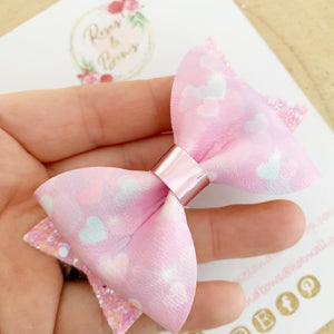 Pink Heart Valentines Hair Bow Headband or Clip