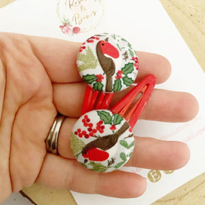 Christmas Robin Button Snap Clips