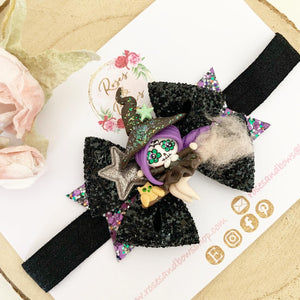 Flying witch Glitter Bow Headband or Clip