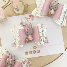 Load image into Gallery viewer, Easter bunny Silver and Pink Glitter Hair Bow Hair Clip or Headband
