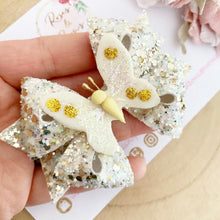 Load image into Gallery viewer, Butterfly White and Gold Hair Bow Headband or Clip
