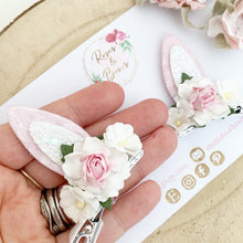 Load image into Gallery viewer, Pink and White Stand Up Bunny Ear Clips - Easter Bunny Clips
