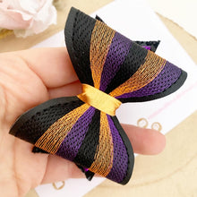 Load image into Gallery viewer, Halloween Embroidered Leatherette and Glitter Bow Headband or Clip
