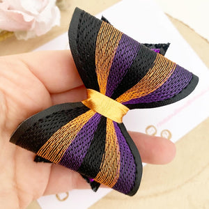 Halloween Embroidered Leatherette and Glitter Bow Headband or Clip